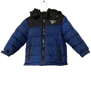 Reebok Winter Hooded Jacket Toddler Boy 2T Blue Black Pockets Cozy Comfort